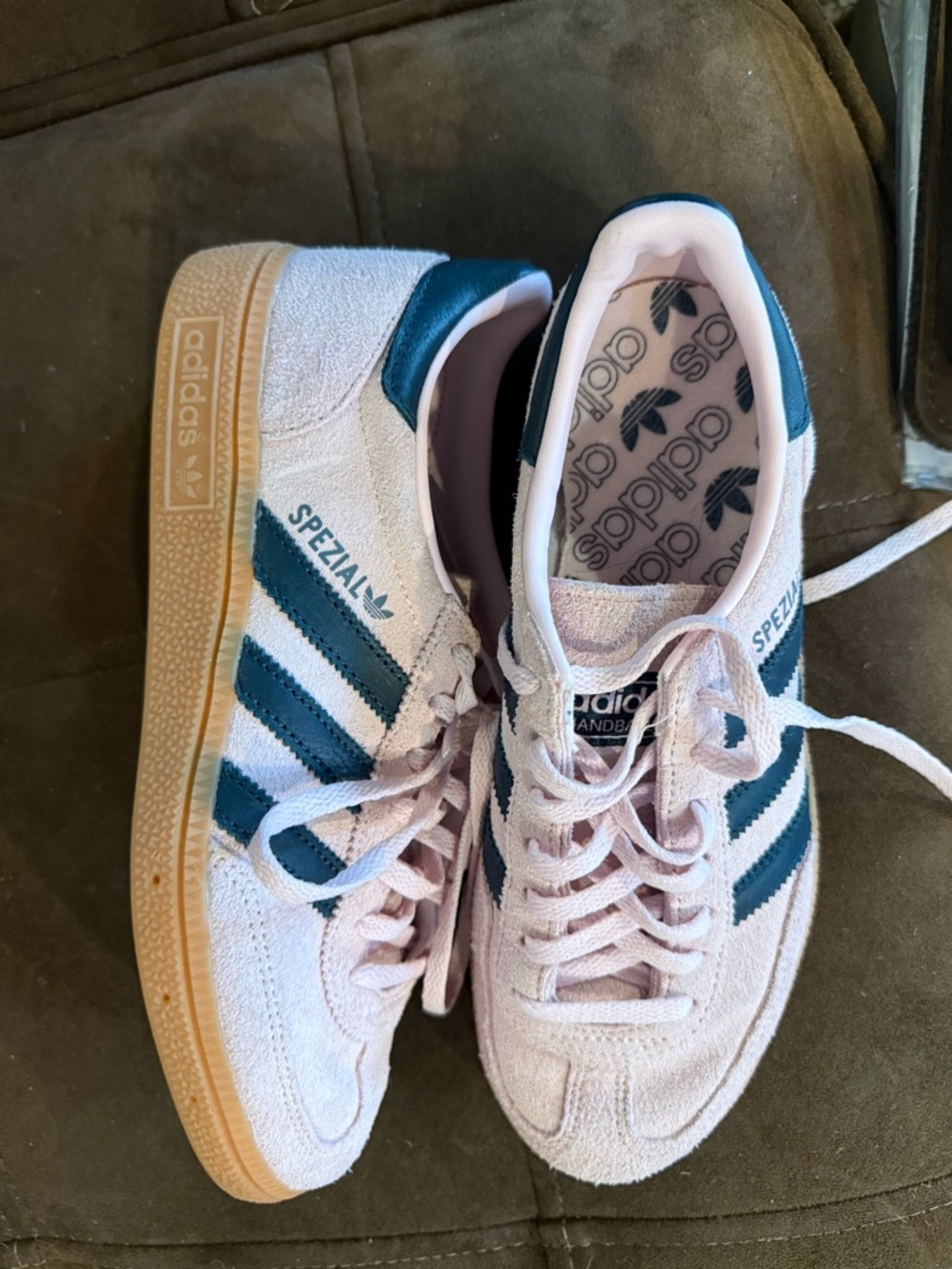 adidas Spezial Suede Sneakers in Pale Pink with Teal Stripes
